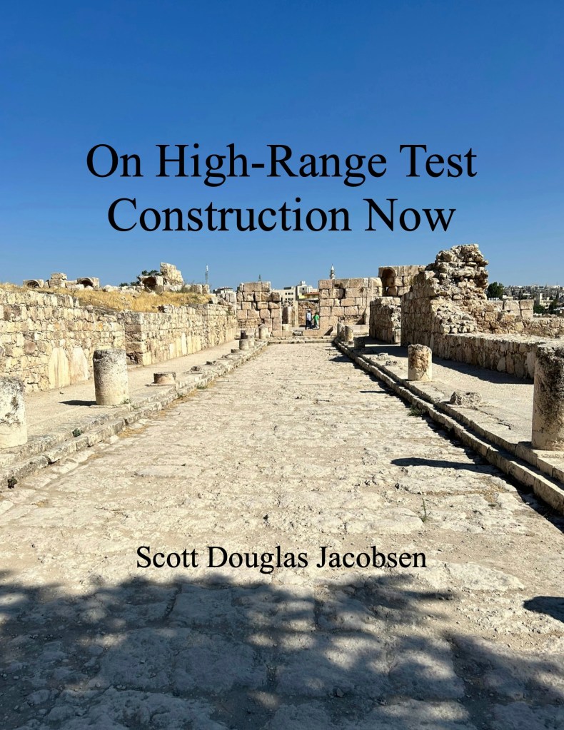 Book cover: 'On High-Range Test Construction Now' depicting ancient ruins and stone columns.